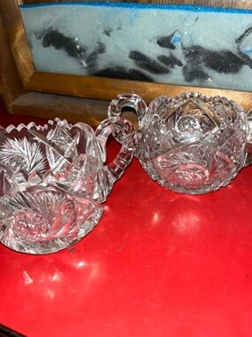 American Brilliant Period Cut Glass Creamer & Sugar Bowl
